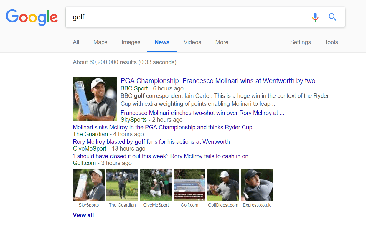 golf google news