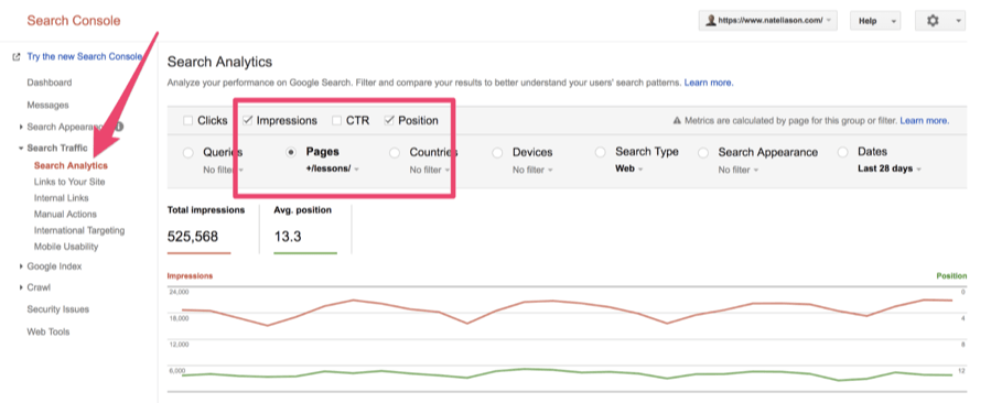 search console pages