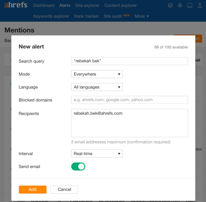 ahrefs alerts mentions