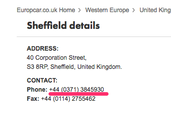 europcar sheffield phone number