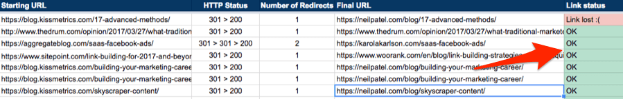 link status spreadsheet