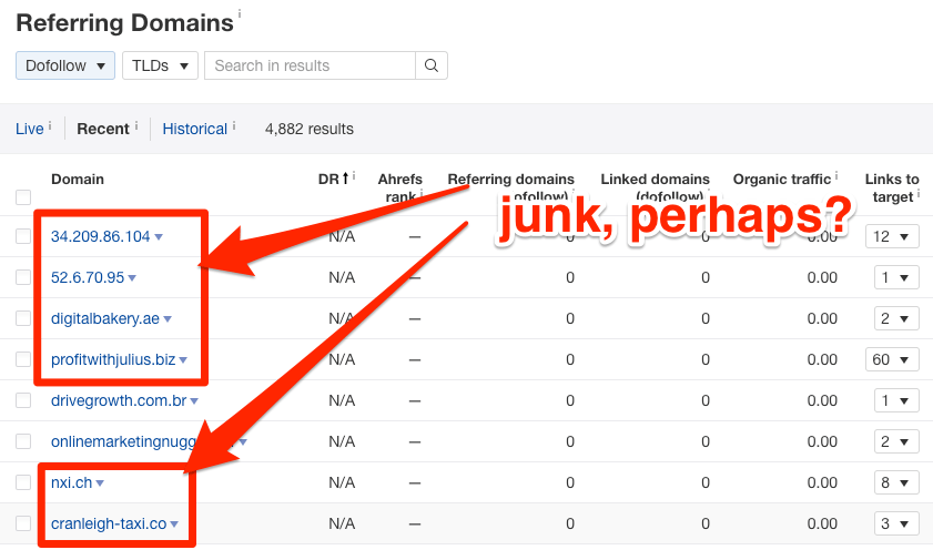 junk links referring domains