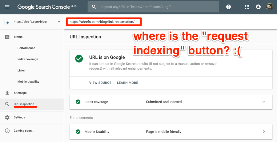 no request indexing