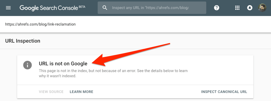 not on google url inspection