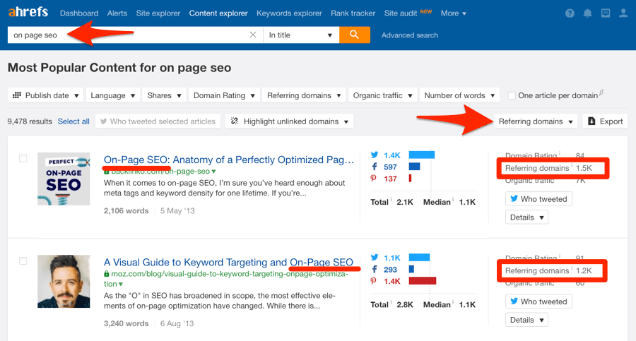 referring domains content explorer