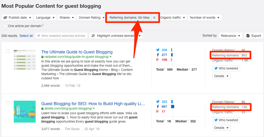 guest blogging content explorer ref domains