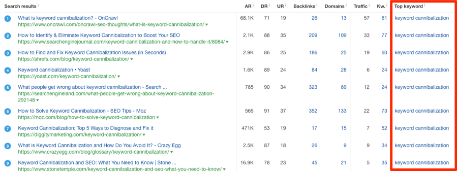 keyword cannibalization serp overview