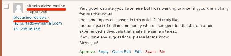 commentaire de blog spam 