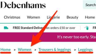 debenhams breadcrumbs