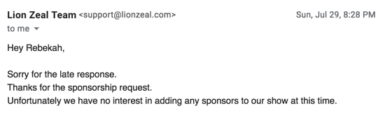 lion zeal podcast sponsorship