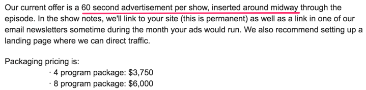 podcast advertising packaging pricing