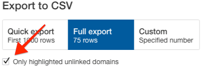 export only highlighted domains