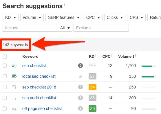 keywords explorer search suggestions