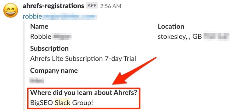 ahrefs registrations lead from community