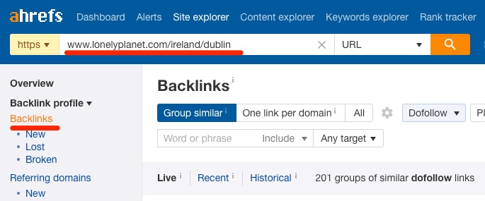 relatório de backlinks ahrefs