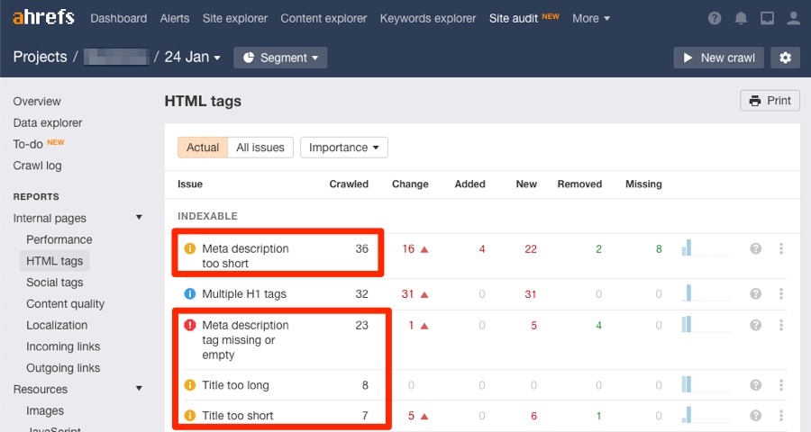 les balises html signalent l'audit 1 du site 