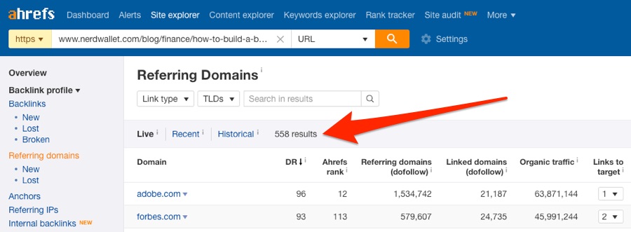 referring domains ahrefs
