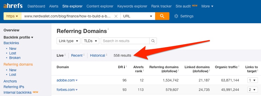  dominios de referencia ahrefs