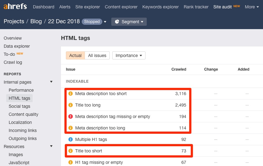 site audit html tag issues 1