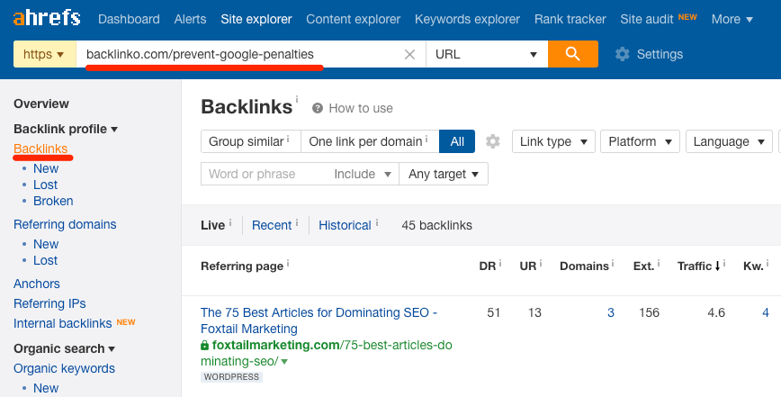 backlinks to dead page