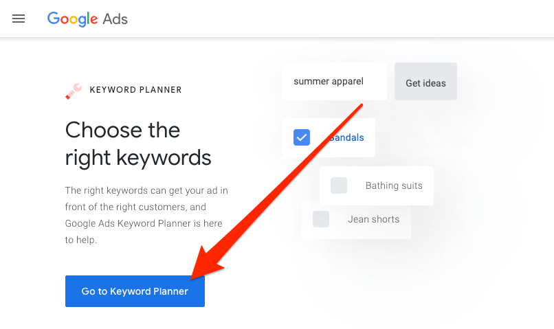 Google keyword planner interface 