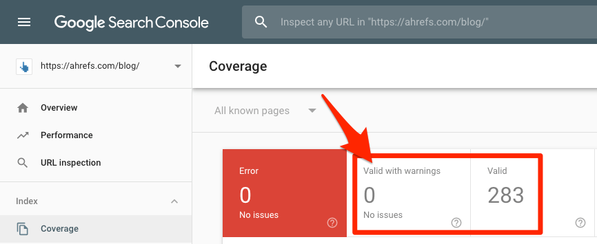 google search console valid pages