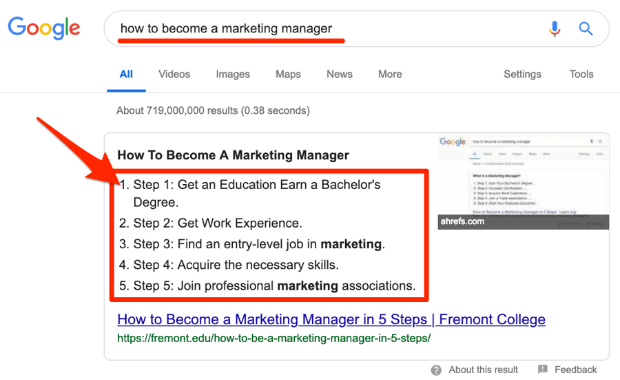 how to become a marketing manager snippet