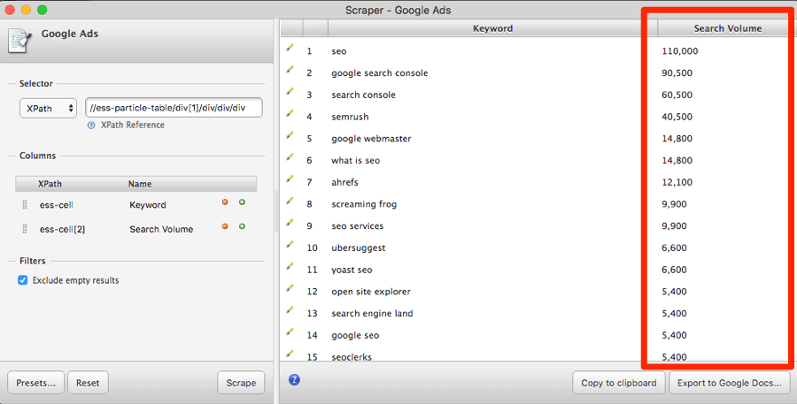 keywords everywhere settings