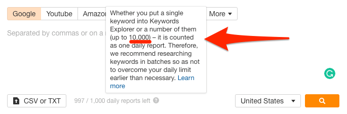 keywords explorer limits