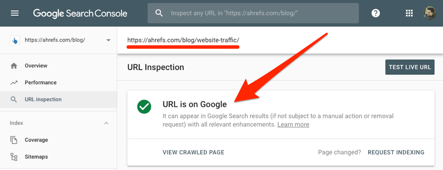 L'URL est sur la console de recherche Google "srcset =" https://ahrefs.com/blog/wp-content/uploads/2019/04/url-is-on-google-search-console.png 900w, https: // ahrefs .com / blog / wp-content / uploads / 2019/04 / url-is-on-google-search-console-768x294.png 768w, https://ahrefs.com/blog/wp-content/uploads/2019/ 04 / url-est-sur-google-recherche-console-680x261.png 680w "tailles =" (largeur maximale: 900px) 100vw, 900px