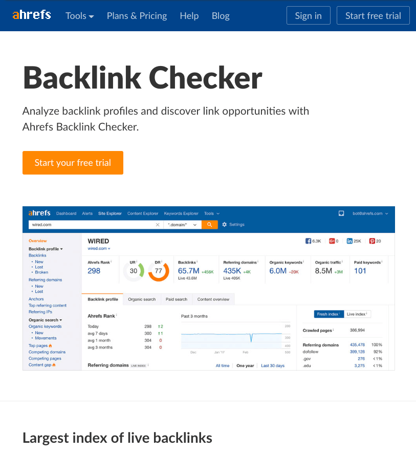 backlink checker landing page original