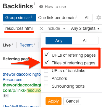 les backlinks incluent des ressources