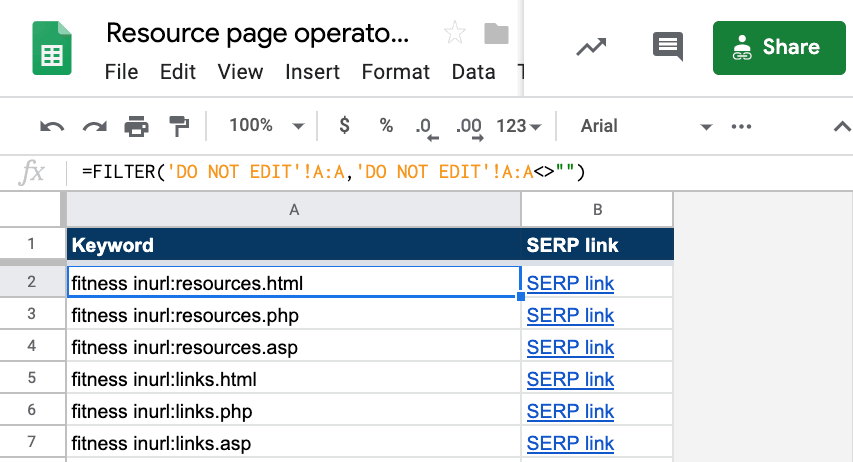resources sheet serp link