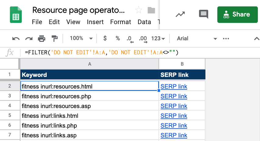 feuille de ressource link serp