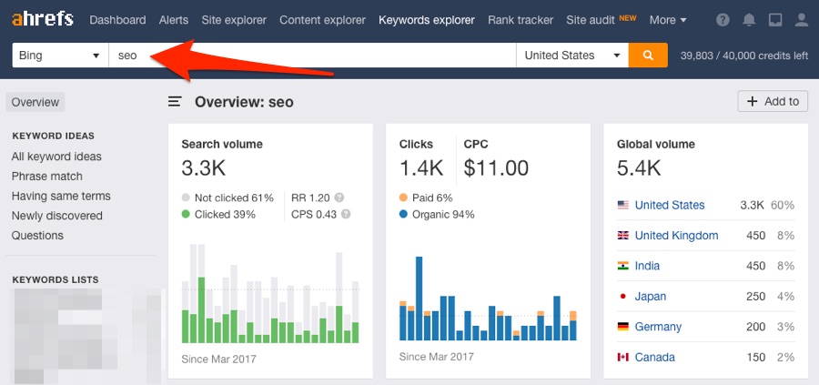 bing keywords explorer ahrefs
