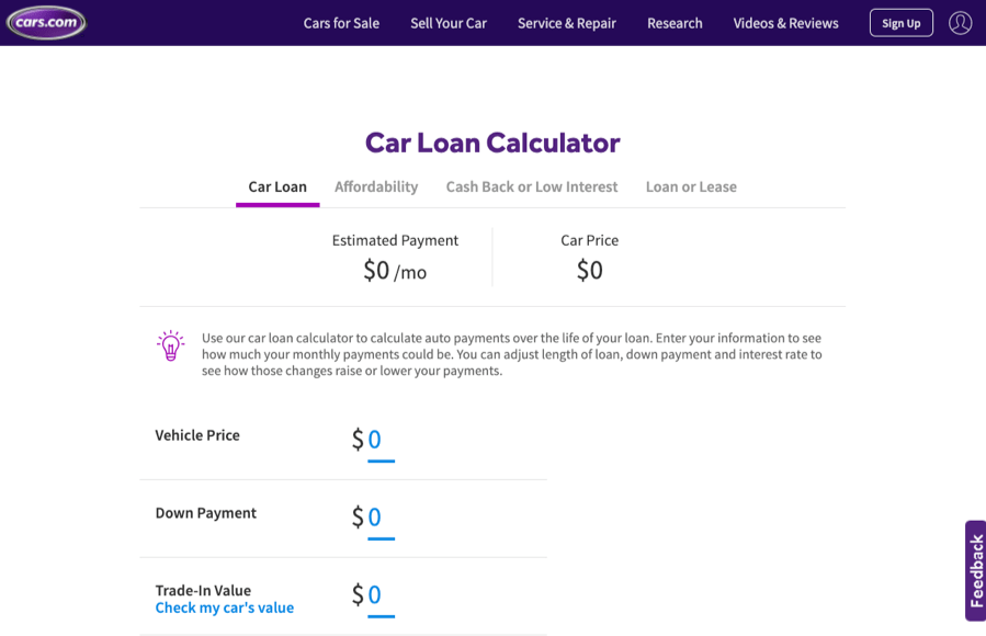 cars com finance calculator