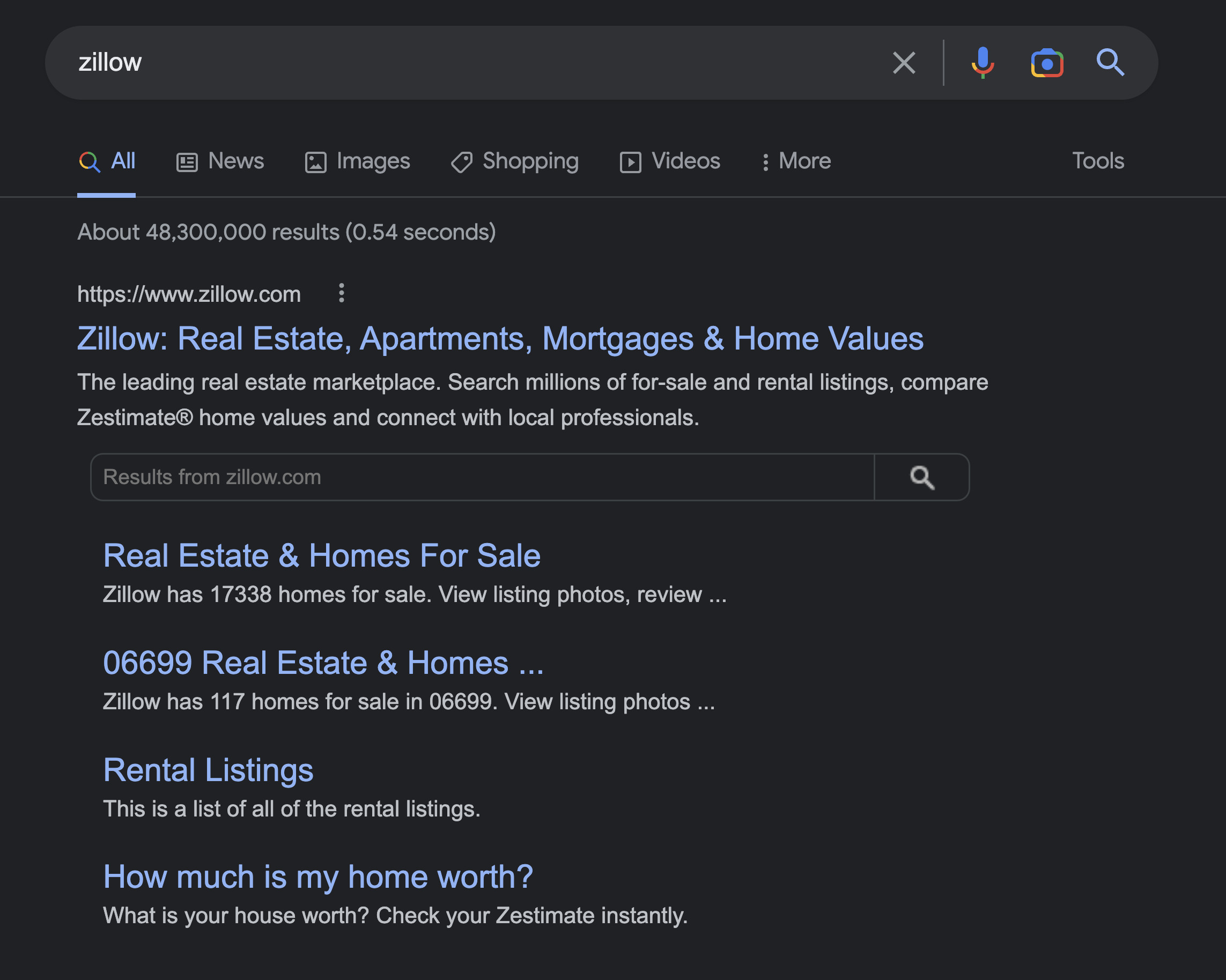 Sitelinks searchbox for Zillow