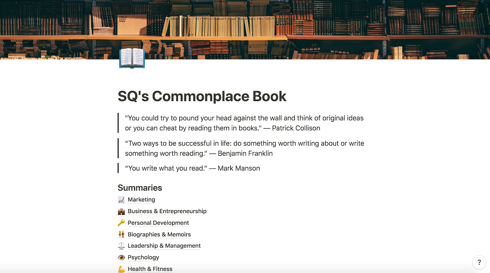 SQ s Commonplace Book