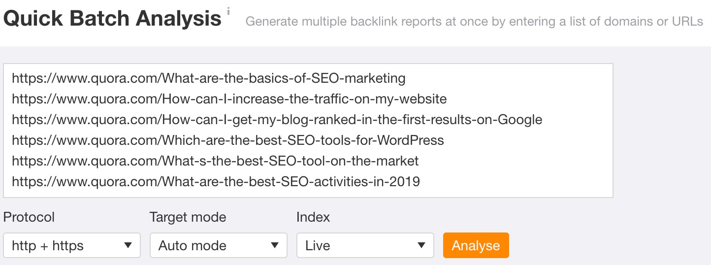 Analyse de lot Ahrefs "srcset =" https://ahrefs.com/blog/wp-content/uploads/2019/11/Batch_Analysis_-_Ahrefs.jpg 1444w, https://ahrefs.com/blog/wp-content/uploads/ 2019/11 / Batch_Analysis _-_ Ahrefs-768x286.jpg 768w, https://ahrefs.com/blog/wp-content/uploads/2019/11/Batch_Analysis_-_Ahrefs-680x253.jpg 680w "tailles =" (max-width: 1444px) 100vw, 1444px