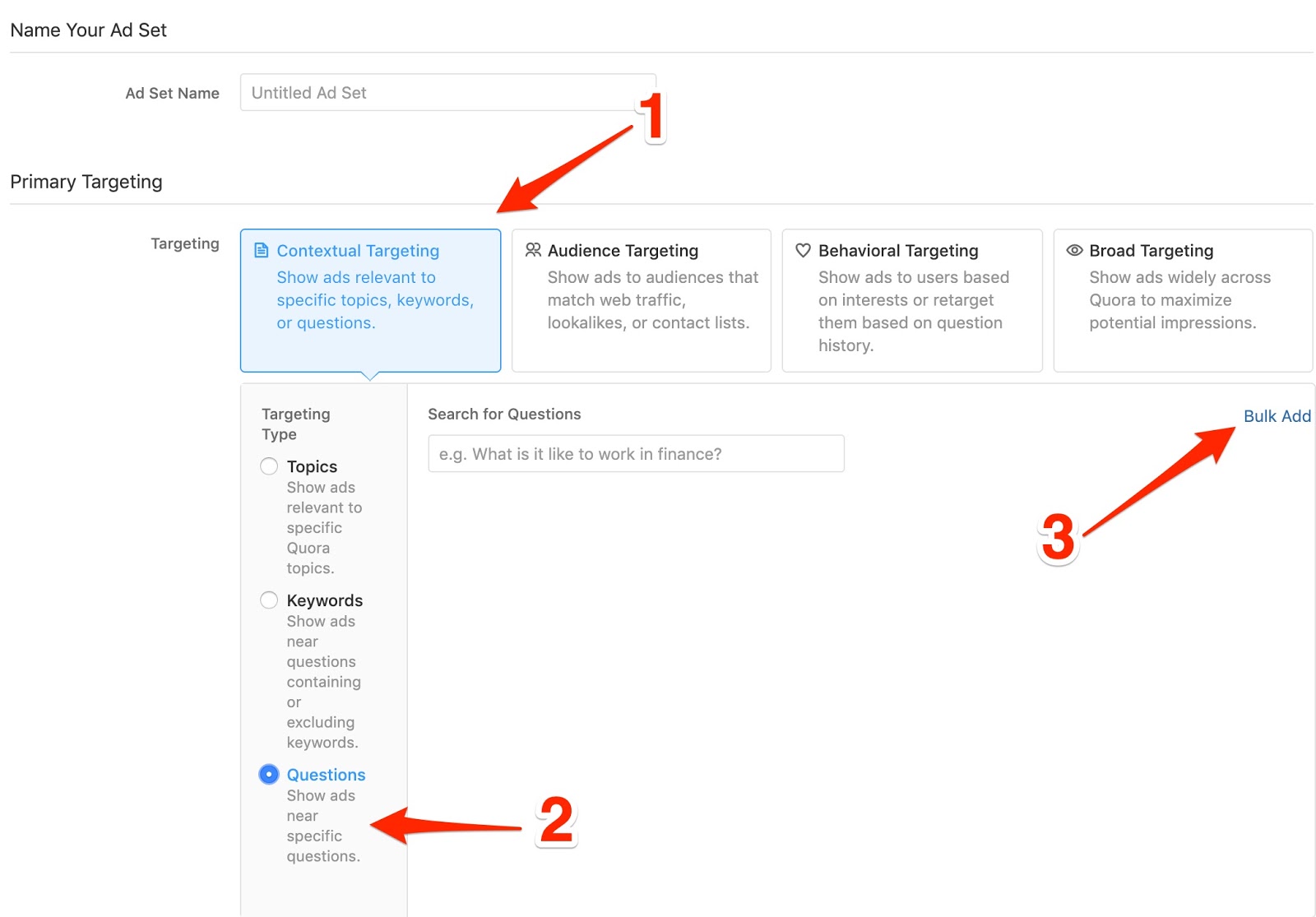 Create an Ad Set Quora 3