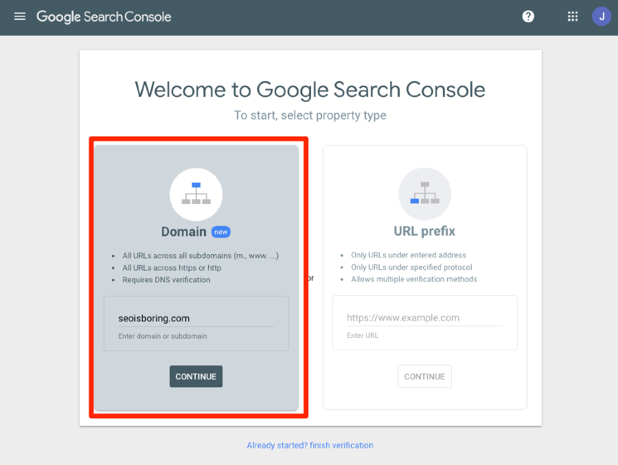 domain property search console
