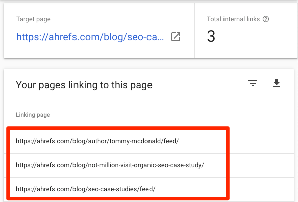 internal links search console