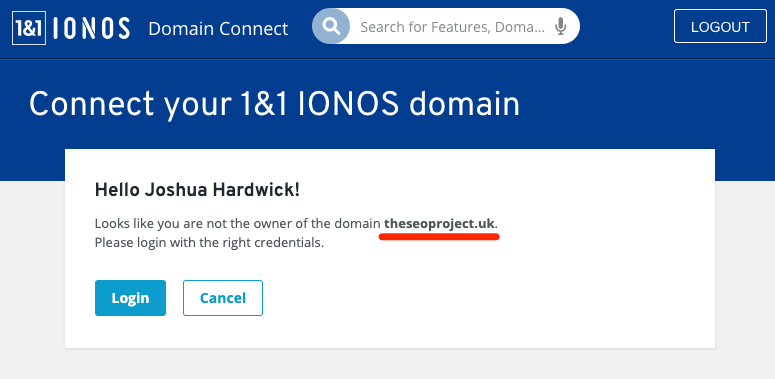 ionos add domain search console