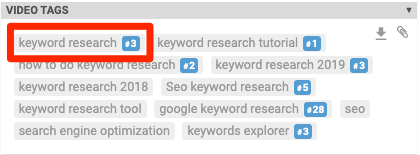 tag vidéo de recherche de mot clé