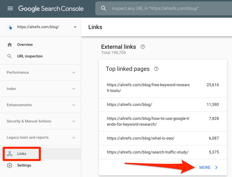 console de recherche des pages liées supérieures "srcset =" https://ahrefs.com/blog/wp-content/uploads/2019/11/top-linked-pages-search-console.png 796w, https://ahrefs.com/ blog / wp-content / uploads / 2019/11 / top-linked-pages-search-console-768x589.png 768w, https://ahrefs.com/blog/wp-content/uploads/2019/11/top-linked -pages-search-console-555x425.png 555w "tailles =" (largeur max: 796px) 100vw, 796px