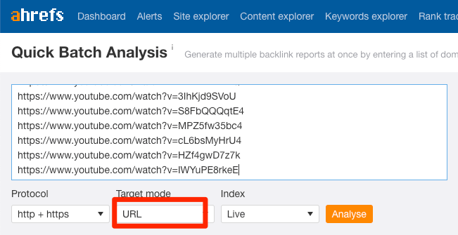 URL d'analyse de lot 1