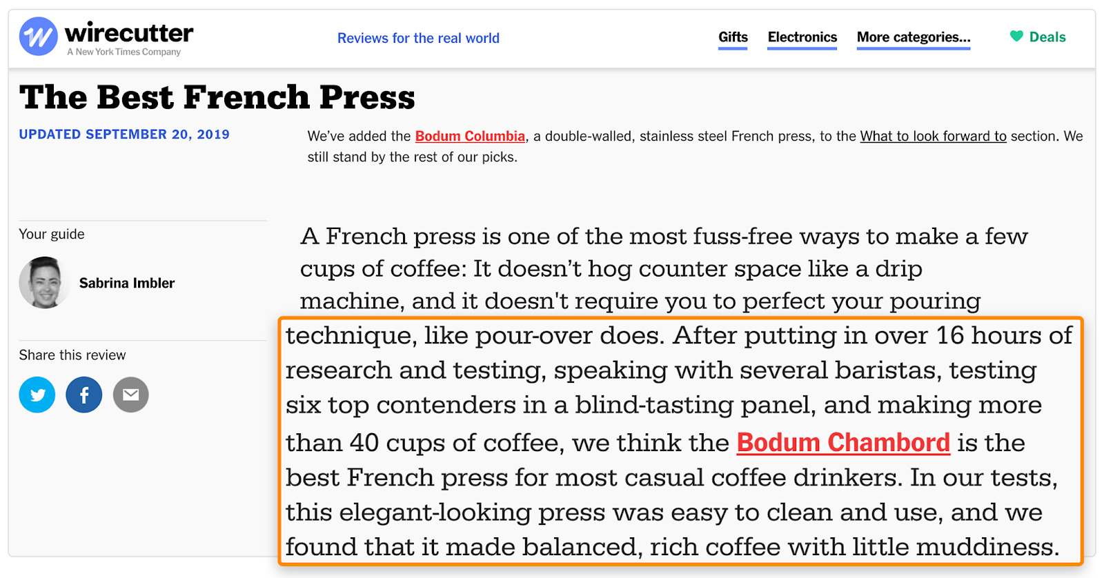 wirecutter review best french press 2
