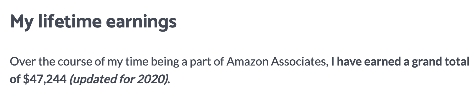 Amazon affiliate lifetime earnings