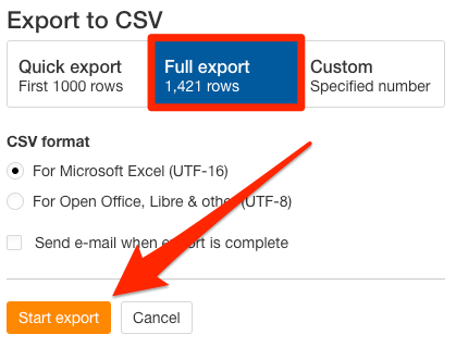 export ahrefs