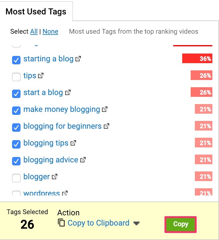 tubebuddy most used tags